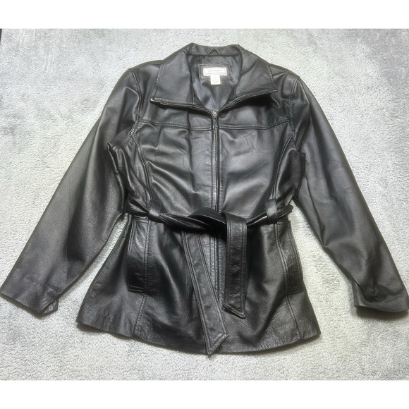 Passports Jackets & Blazers - Vintage Passports Jacket Womens L Black Leather Biker Motorcycle Belted Mid Leng